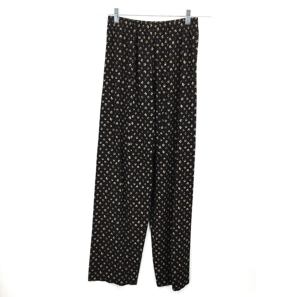 Vintage Blue Pants - 90s y2k Vintage Blue Black Flower high rise Flowy Pant dark romance whimsigoth M